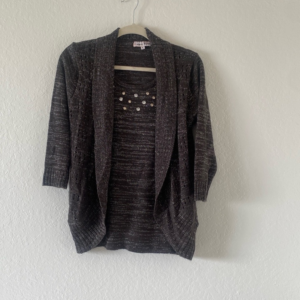 Carol Rose Elegant Gray Cardigan with shirt attached by Carol Rose Size PL